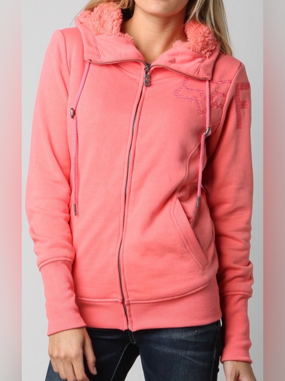 Fox Racing Womens Coral Sherpa Lined Full Zip Hoodie Embroidered Logo